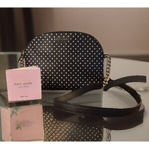 Small Black Designer Crossbody Kate Spade Silver Metallic Polka Dot W/ Care Book